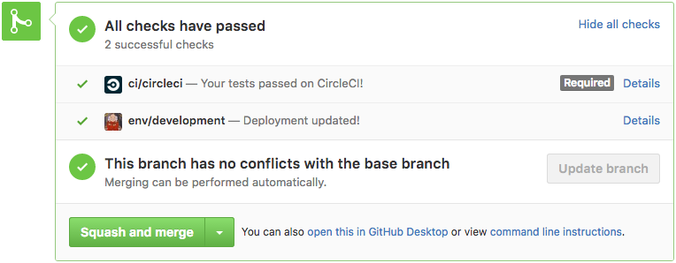 GitHub status displaying the deployment was finished